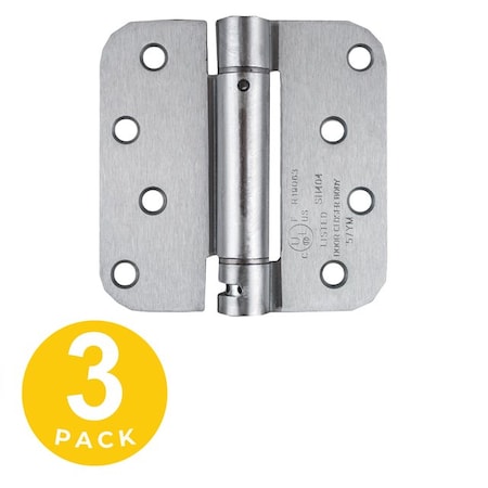 Global Door Controls 4 in. x 4 in. Brushed Chrome Full Mortise Spring 5/8 in. Radius Hinge with Non-Removable Pin, PK3 CPS4040-5/8-26D-3
